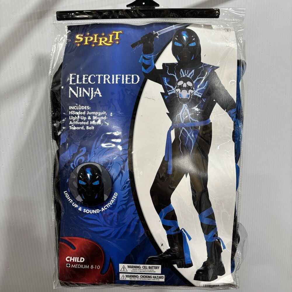 Spirit Halloween Kid’s Electrified Ninja Costume Child Size Medium 8-10 Light Up